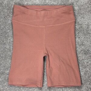 Pact Organic Cotton Ribbed Biker Shorts Dusty Rose High Rise Womens Medium